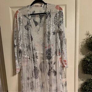 Origami Gray and Black Patterned Jacket with bling and tulle. Long.